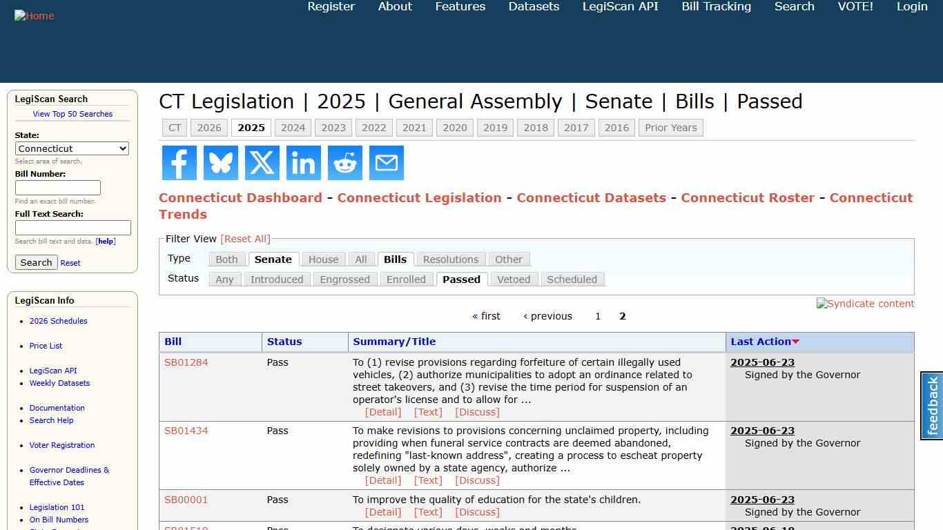 CT Legislation 2025 General Assembly Senate Bills Passed LegiScan